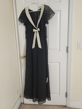 Love And Lemon Polka Dot Sailor Tie-Front Jumpsuit - Black with White
